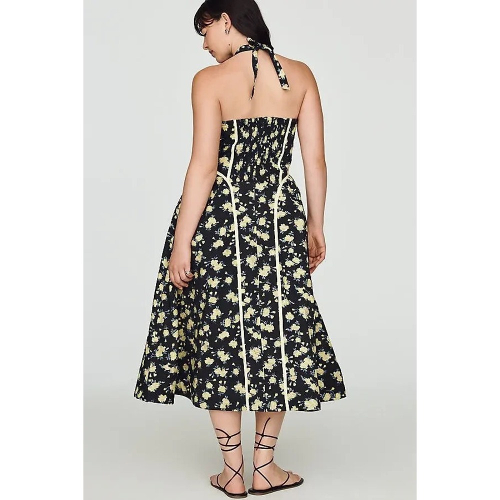 NEW Maeve Anthropologie Halter Fit & Flare Midi Dress Black Yellow Floral 3X - Picture 12 of 16